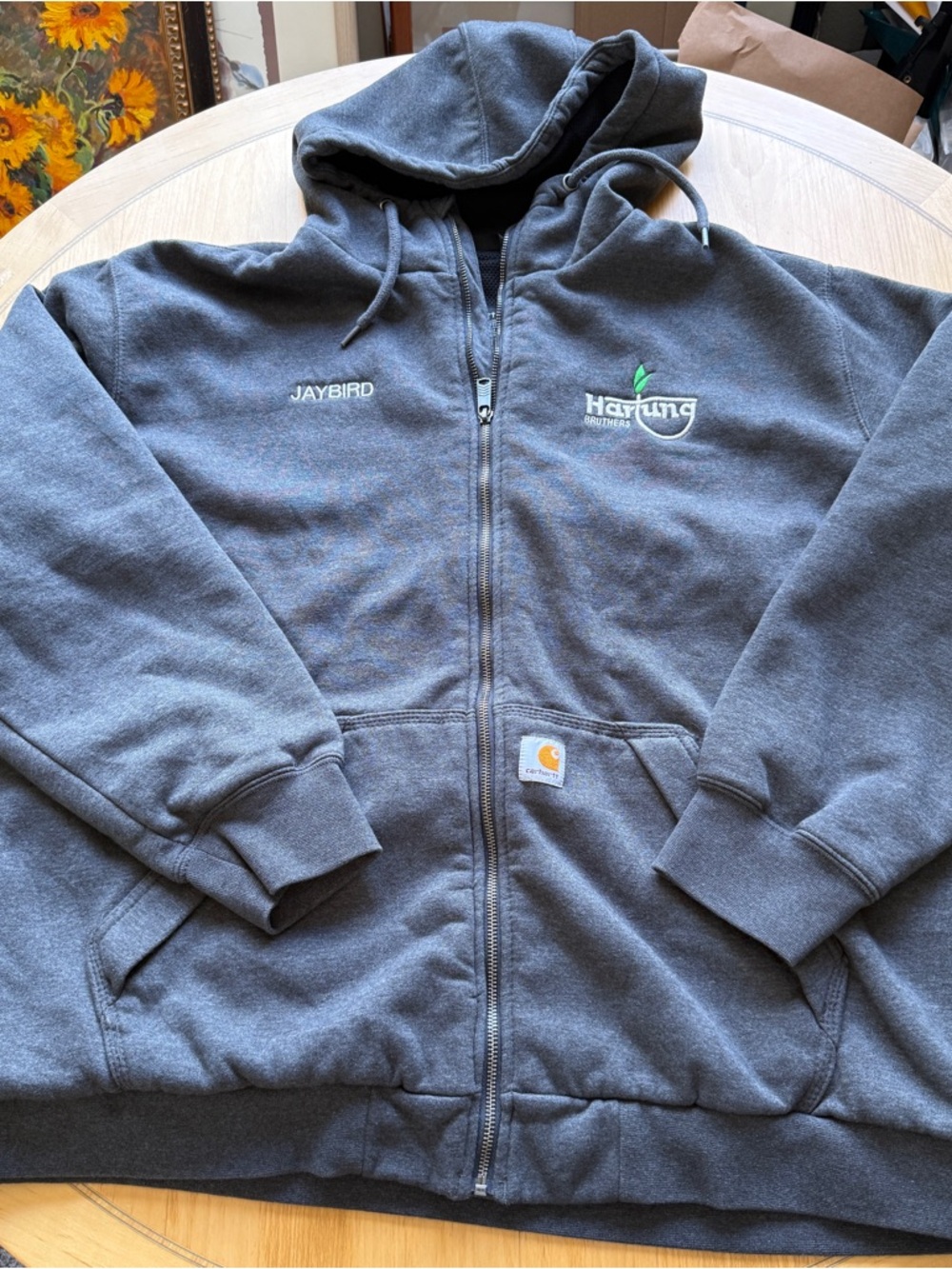 Carhartt Zip Hoodie 2XL Loose Fit Gray Workwear Jacket Thermal Lined Heavyweight